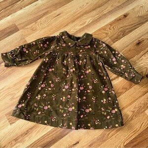 Minkmui  toddler girl’s beautiful, floral print,  corduroy dress - high quality